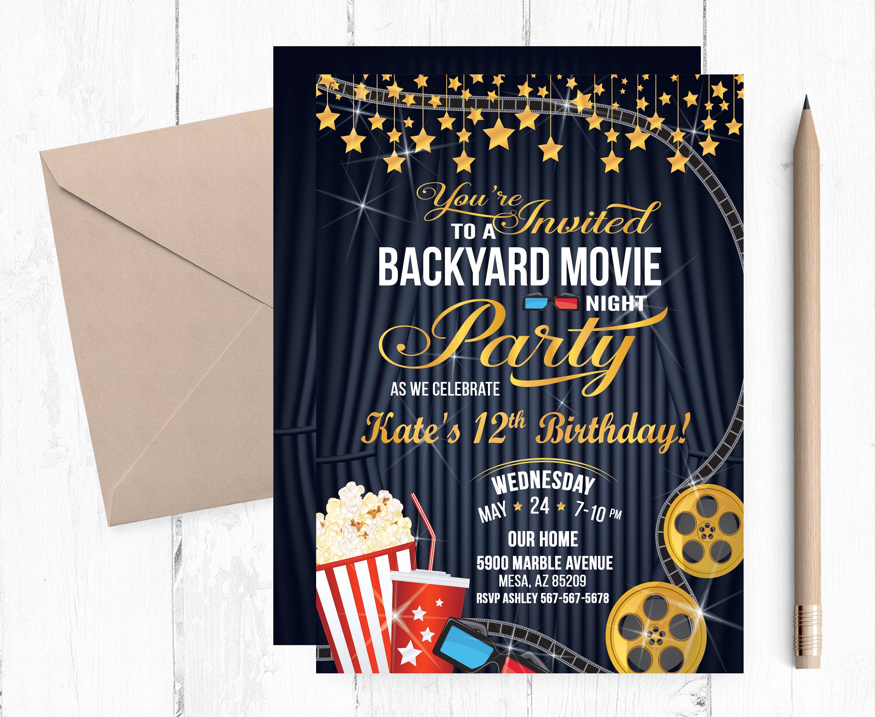 Movie Night Invitation Movie Night Birthday Invitations | Etsy