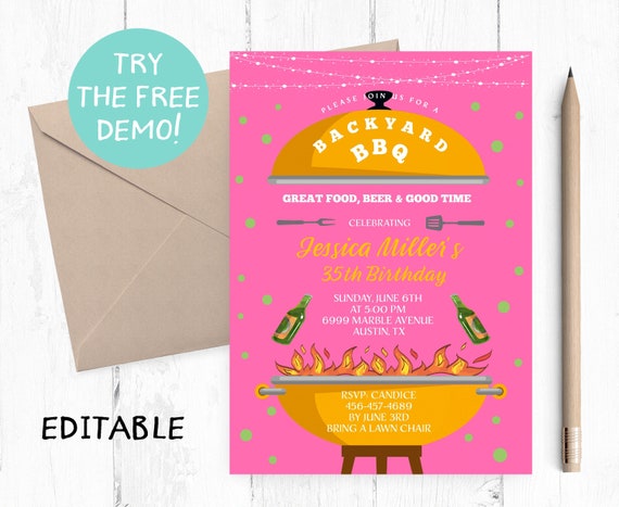 Editable BBQ Birthday Party Invitation Template (digital Download