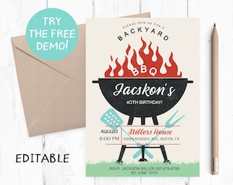 Editable Barbecue Template, Barbecue Invitation Instant Download, Barbecue Party Invitation, Adult BBQ Birthday Party Invitation, Printable