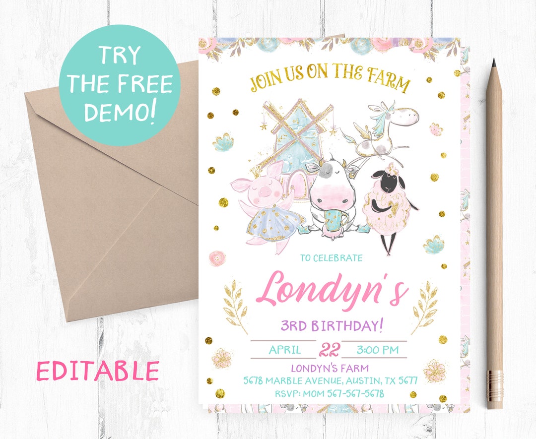 Farm Birthday Party Invitations Farm Birthday Party - Etsy