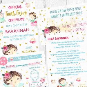 EDITABLE Brown Hair Fairy Set, Brunette Tooth Fairy Record, Tooth Fairy Printable Receipt, Tooth Fairy Letter Editable, Tooth Fairy Digital,