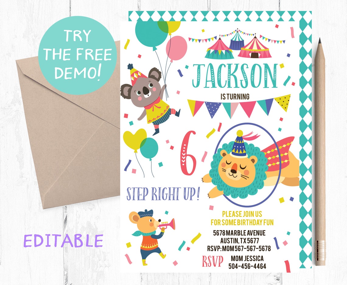 Circus Invitations Circus Invitation Circus Birthday Etsy