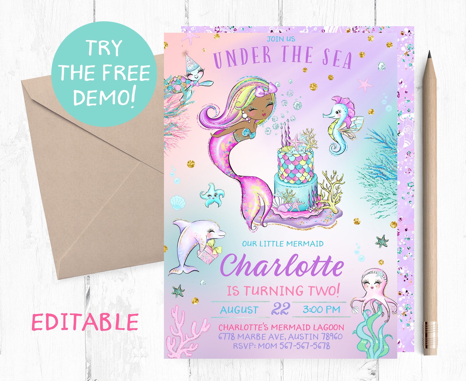 Black Mermaid Birthday Party Invitation Black Mermaid Over | Etsy