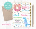 Joint Donuts and Dinosaurs Birthday Invitation, Siblings Donuts and Dinosaurs Invitations, Donuts and Dinosaurs Invites, Donuts Dinosaurs, product logo