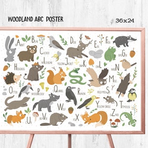 Woodland ABC Alphabet Poster. ABC Alphabet Nursery Decor, ABC Alphabet Wall Art, Alphabet Wall Decal, Animals Abc Poster, Animals Alphabet,