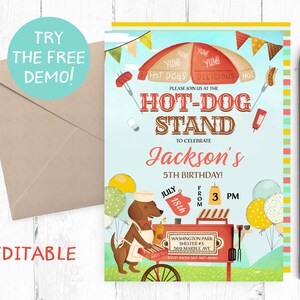 Editable Hot Dog Invitation, Hot Dog Invitation Instant, Hot Dog Instant Template, Hot Dog Stand Invitation, Hot Dog Birthday Party Invite,