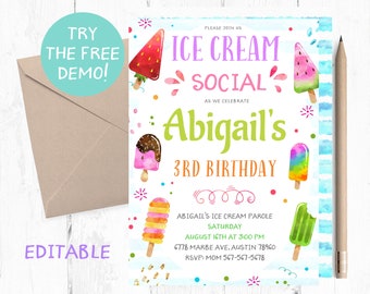Ice cream Invitation, Ice Cream Party, Ice Cream Party Invitation, Ice Cream Birthday Invitation, Ice Cream invites, Ice Cream Invitations,