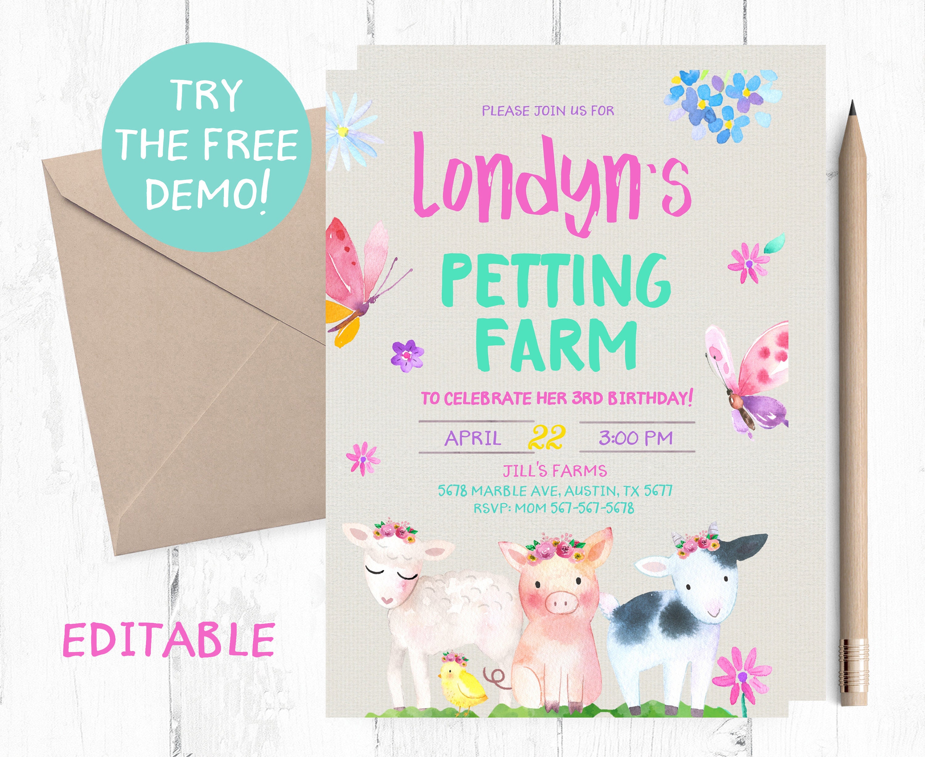 Buy Editable Petting Farm Birthday Invitation Template (5x7in) Online in  India - Etsy, image size:3000x2457