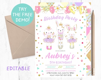 Bunny Birthday Invitation Printable, Bunny Second Birthday Invitation, Bunny Invitations, Bunny Digital Invites, Bunny Invite Printable,