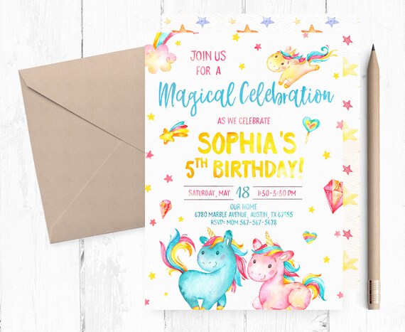 Unicorn Invitation Unicorn Birthday Invitation Unicorn Etsy