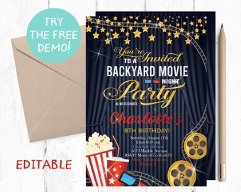 Movie Night  Invitation, Movie Night Birthday Invitations, Movie Night Invitations, Movie Night Party, Movie Night Invites, Movie Night,