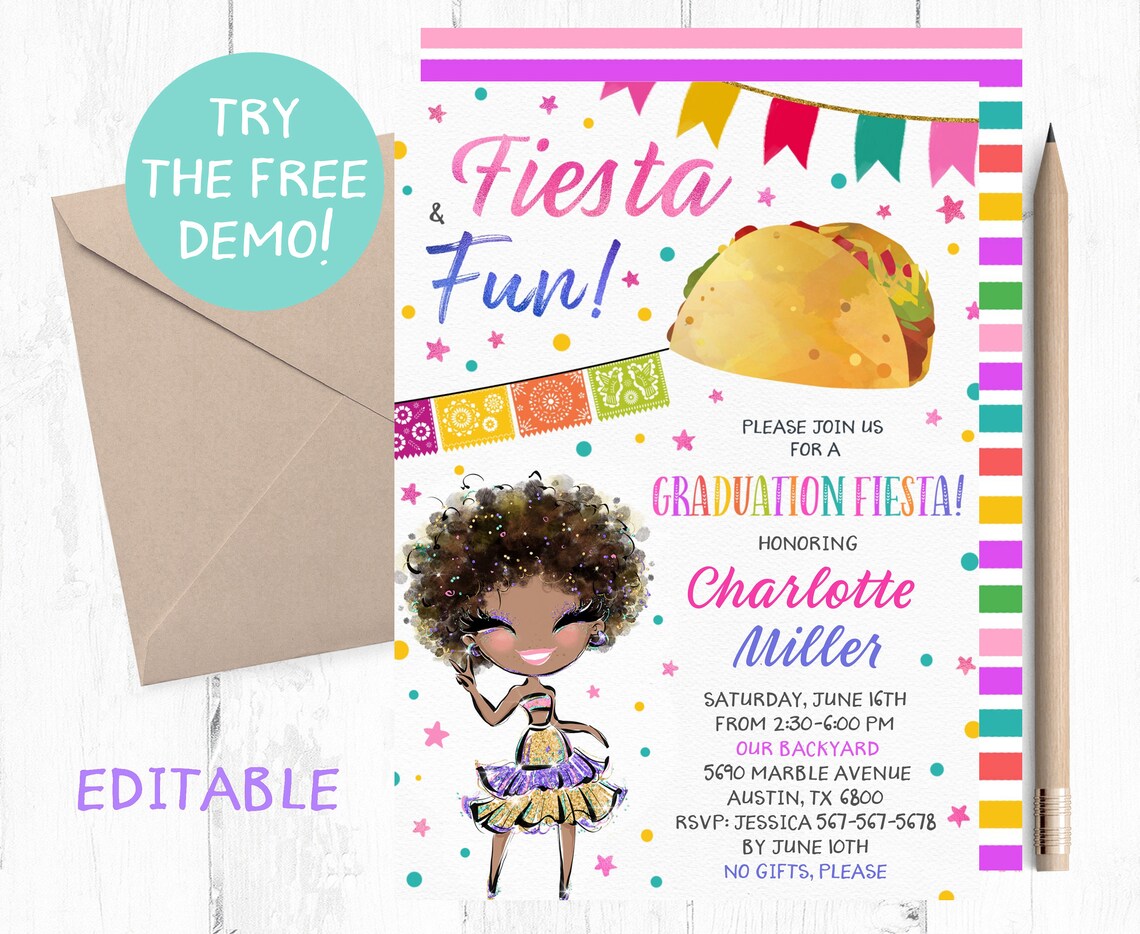 Graduation Fiesta Black Girl Invitation Black Girl Graduation Etsy