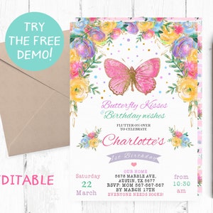 Editable Butterfly Invitation, Butterfly Invitation Instant Download, Butterfly Invitation Template, Butterfly Editable Template, Spring,