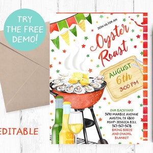 Editable Oyster Roast Invitation, Oyster Roast Editable Template, Oyster Grilling Invitation, Oyster Roast Editable Invitation, Instant,