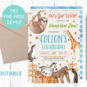 Zoo Invitation Boy, Zoo Birthday Party, Zoo Animals Invitations, Zoo Party Invites, Zoo Printable, Zoo Printable, Zoo Animals Invites, Tiger