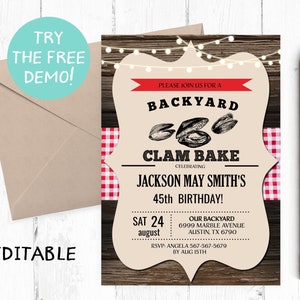 Editable Clam Bake Invitation, Clam Bake Birthday Party, Clam Bake Instant Download, Clam Bake Instant Template, Clam Bake Texting, Adult,