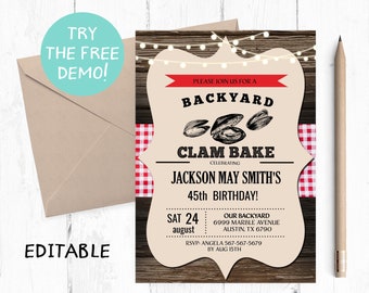 Editable Clam Bake Invitation, Clam Bake Birthday Party, Clam Bake Instant Download, Clam Bake Instant Template, Clam Bake Texting, Adult,