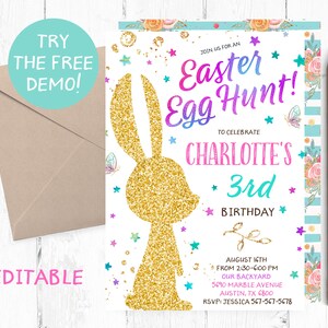 Gold Bunny Easter Egg Hunt, Bunny Easter Egg Hunt Invitation, Gold Easter Egg Hunt Printable, Egg Hunt Customizable, Egg Hunt Personalized,