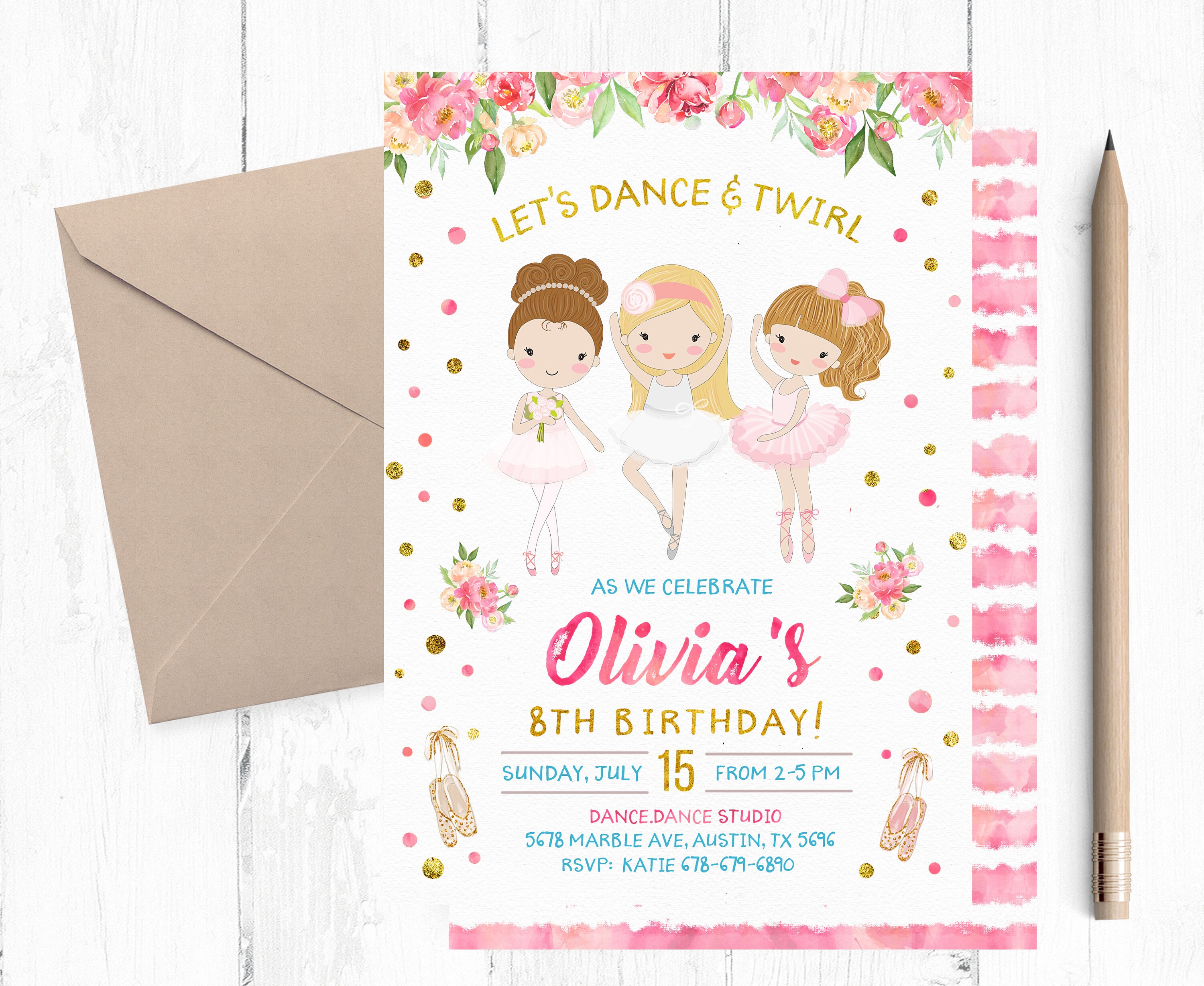 Ballerina Birthday Invitation Ballerina Invitation Ballerina Etsy