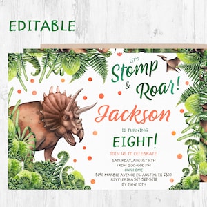 Editable Triceratops Invitation, Dinosaur Birthday Party Invite, Dinosaur Invitation Instant Download, Dinosaur Texting Invitation, Scary