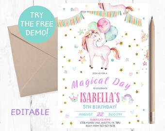 Unicorn Printable Invitation, Unicorn Digital Invitation, Unicorn Printable Invitations, Unicorn Printable Invites,  Unicorn Invite, Party,