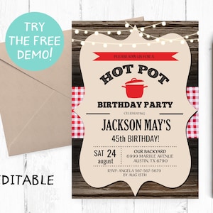 Editable Hot Pot Birthday Invitation, Hot Pot Birthday Party Invite, Hot Pot Editable Template, Hot Pot Instant Download, Hot Pot Texting,
