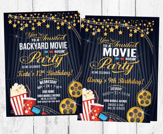 movie night invitation movie night birthday invitations etsy movie party invites
