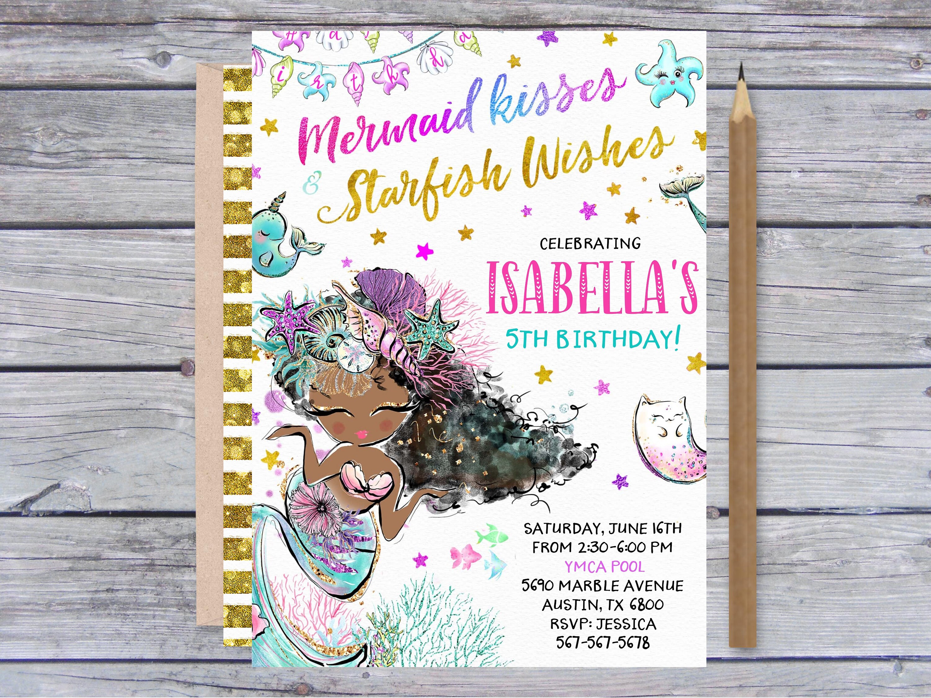 Editable Black Mermaid Invitation Mermaid Kisses Invitations - Etsy