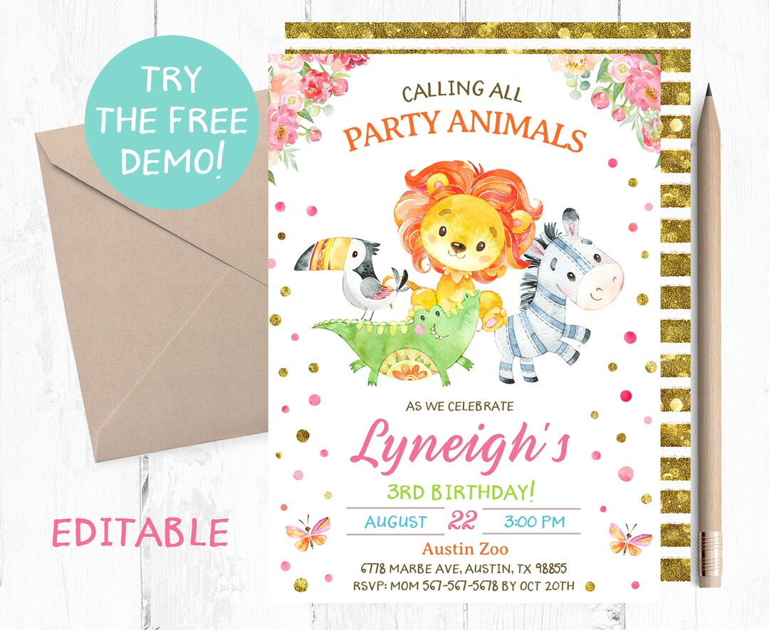 Zoo Birthday Party Invitation, Zoo Party Invitations, Zoo Invitation