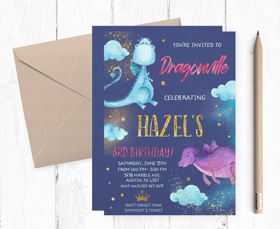 Dragons Invitations Dragon Invitation Magic Invitations Etsy