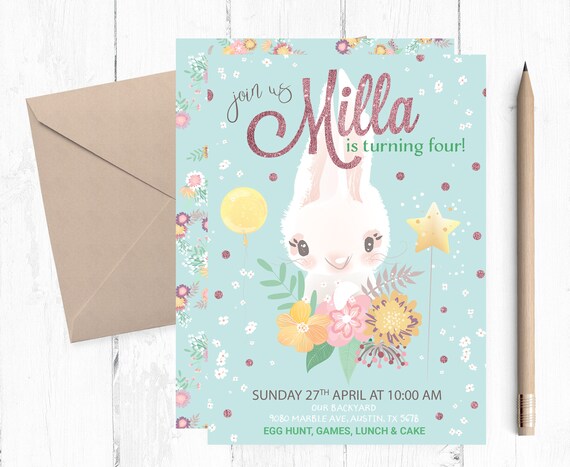 bunny birthday party invitation printable spring bunny etsy spring party invitations