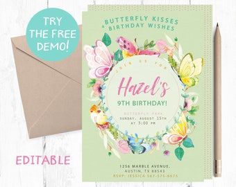 Butterfly Birthday Invitation, Garden Party Invite (Digital Download)