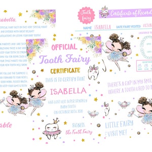 EDITABLE Brunette Hair Tooth Fairy Set, Tooth Fairy Editable Certificate, Editable Tooth Fairy Letter, Tooth Fairy Record, Fairy Receipt,