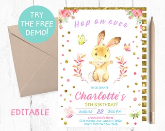 Bunny Invitation, Bunny Invitation Birthday, Bunny Birthday Invitation, Bunny Birthday Party Printable Invites, Bunny Invites, Bunny Invite,