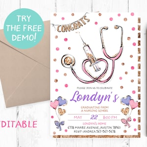 Nurse Graduation Invitation, Nurse Graduation Invitations, Nursing School Graduation Invitation, Nursing School Graduation Party Invites,