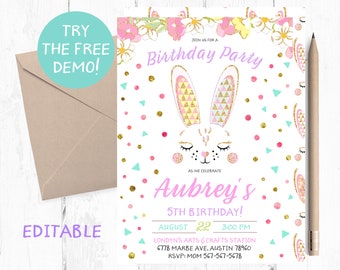 Some bunny Invitation, Some Bunny is two Invitation, Some Bunny is one Invitation, Bunny face Birthday Invitations, Some Bunny Invites,