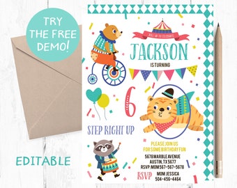 Circus Themed Party, Circus Birthday Invitations, Circus Invitation, Circus Invite, Circus Birthday invites, Circus Birthday invitation,
