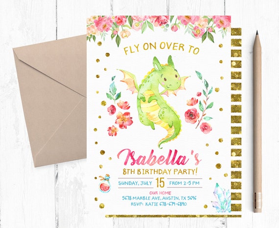 Dragon Invitations Dragon Invitation Dragon Invite Dragon Etsy