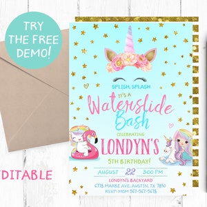Unicorn Pool Party Invitations, Unicorn Pool Party Invitation, Magical Day Pool Party Invites, Unicorn Pool Invite, Unicorn Pool Invites,