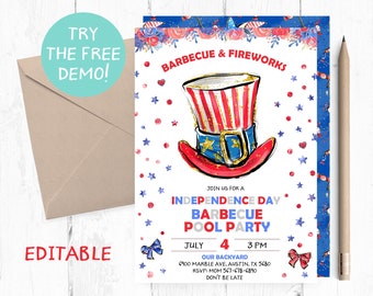 4th of July Party Printable, 4th of July Party Invitations, Independence Day Party Digital, 4th of July Invites, 4th of July Downloadable,