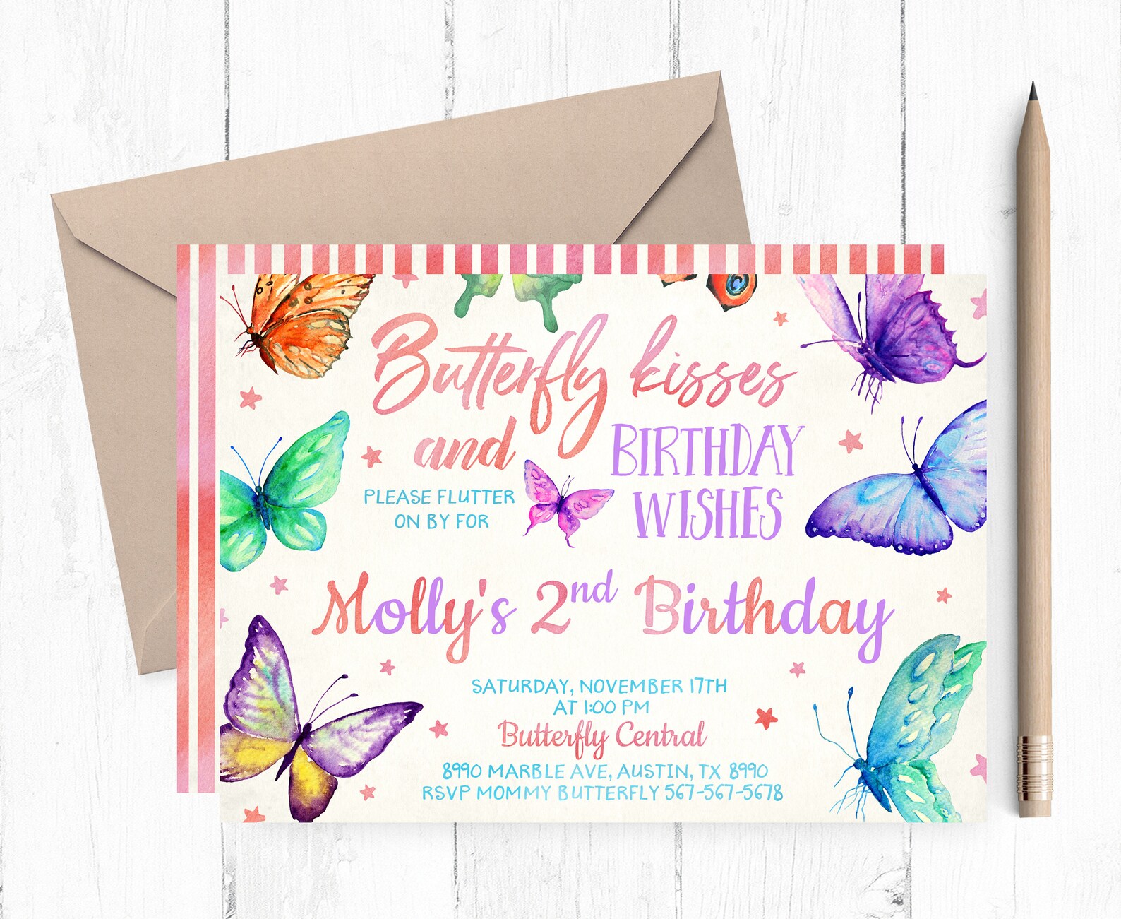 Butterfly Kisses and Birthday Wishes Invitation Butterfly Etsy