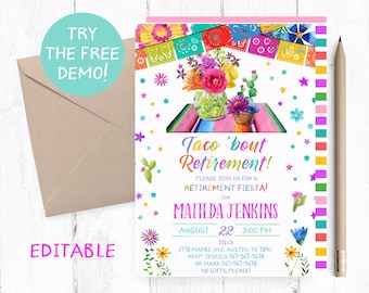 Editable Fiesta Retirement Invitation, Taco Bout Retirement (5x7 inches)