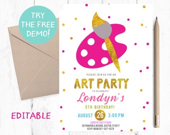 Art Birthday Party Invitations, Art Birthday Invitation, Art Birthday Invitations, Art Birthday Invitation, Painting Party, Paint Invitation