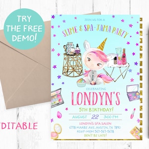 Slime and Spa Party Invitation, Slime Sleepover Invitations, Slime Spa Pajama Party, Slime Spa Birthday Party, Slime Spa Invites, Invite,