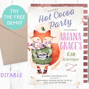 Hot Cocoa Birthday Invitation, Hot Cocoa Birthday Invites, Hot Cocoa Birthday Invite, Hot Cocoa Birthday Invitations, Hot Cocoa Party,