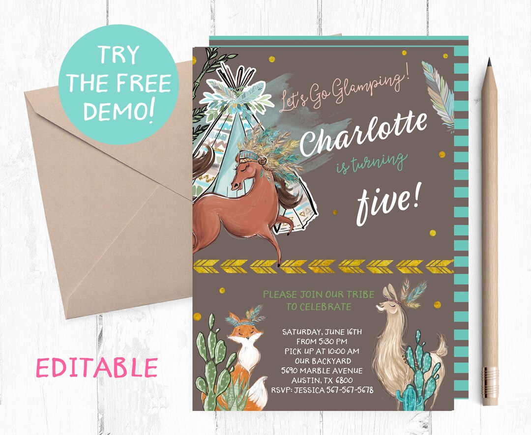 Editable Boho Teepee Invitation, Boho Teepee Birthday Party, Teepee ...