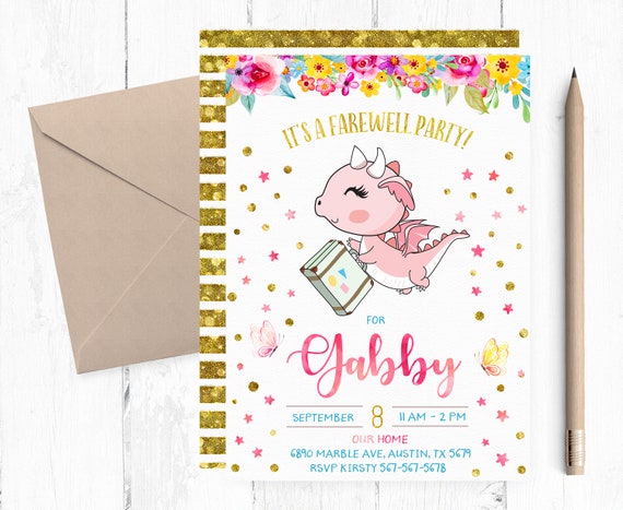 Dragon Farewell Invitation Farewell Dragon Invitations Etsy