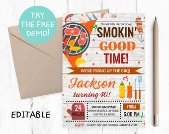 Editable Barbecue Party Template, Barbecue Birthday Invitation Adult, BBQ Invitation Instant Download, Barbecue Adult Invite, BBQ Instant,