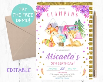 Glamping Invitation, Glamping Party Invitations, Glamping Birthday Sleepover Invitation, Glamping Invites, Glamping Invite, Glamping party