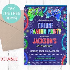 Editable Virtual Gaming Party Invitation, Boy Online Gaming Party Invitation, Virtual Party Invitation, Quarantine Party Invitation, Invite